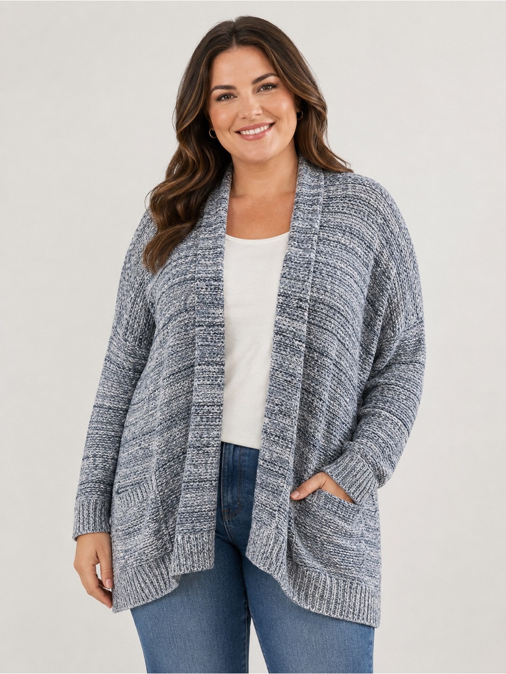 Chaps Marled Knit Open Front Cardigan | Size XL